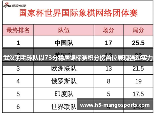 武汉羽毛球队以73分稳居锦标赛积分榜首位展现强劲实力